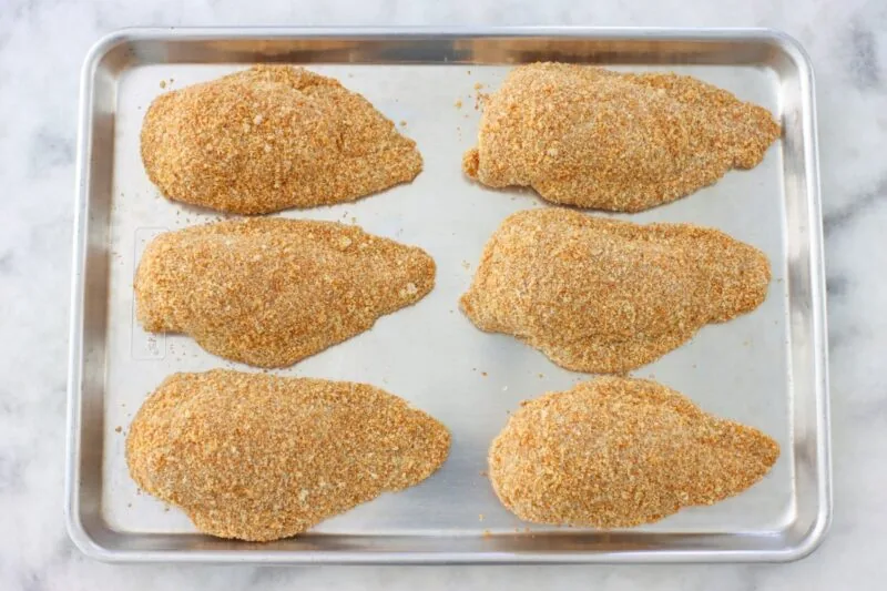 Prepped Chicken Cordon Bleu (breaded, stuffed and ready to go in the oven. You can also freeze it this way.)