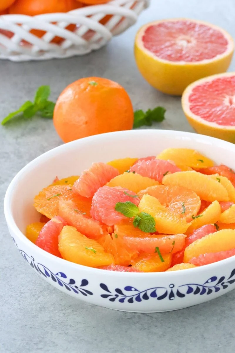 Citrus fruit salad with mint and honey