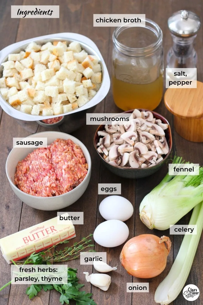 Ingredients for Mushroom Sausage Sourdough Stuffing