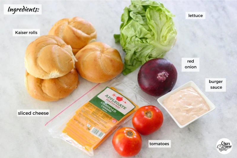 Ingredients for the beset grilled cheeseburgers - toppings