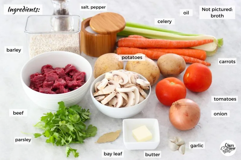 Ingredients for Beef, Barley and Mushroom Stew