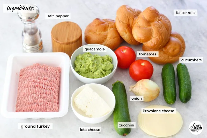 Ingredients for Turkey Zucchini Burgers with feta 