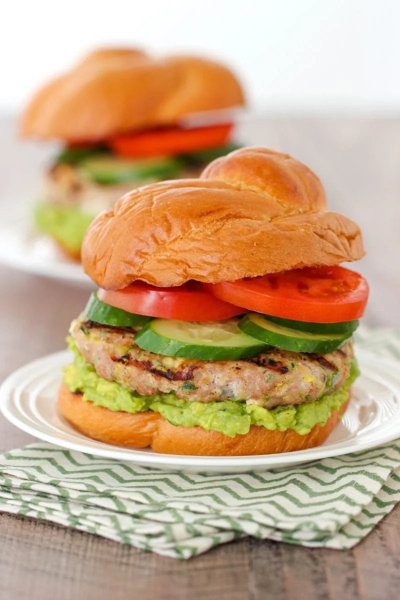 Juicy Turkey Zucchini Burgers with feta cheese and guacamole