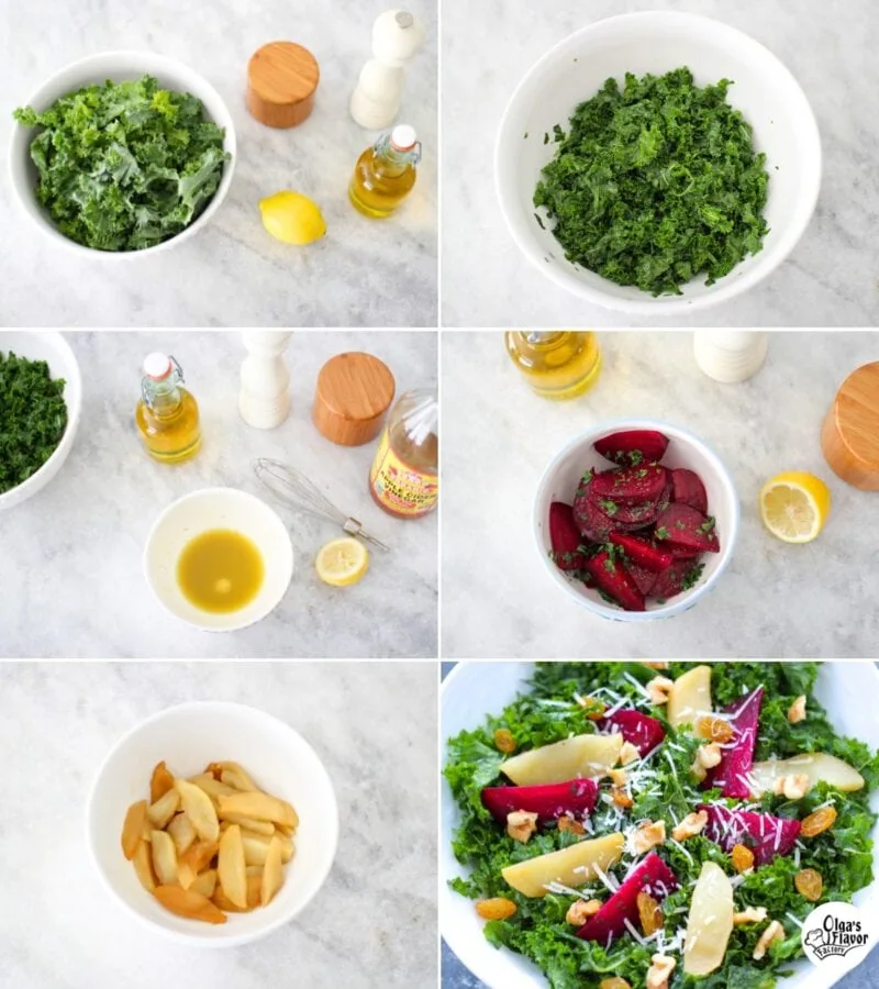 How to make Kale Beet Salad tutorial with roasted beets, honeyed apples and a cider vinaigrette