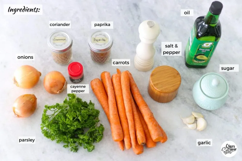 Ingredients for Russian Carrot Salad (Korean Carrot Salad)