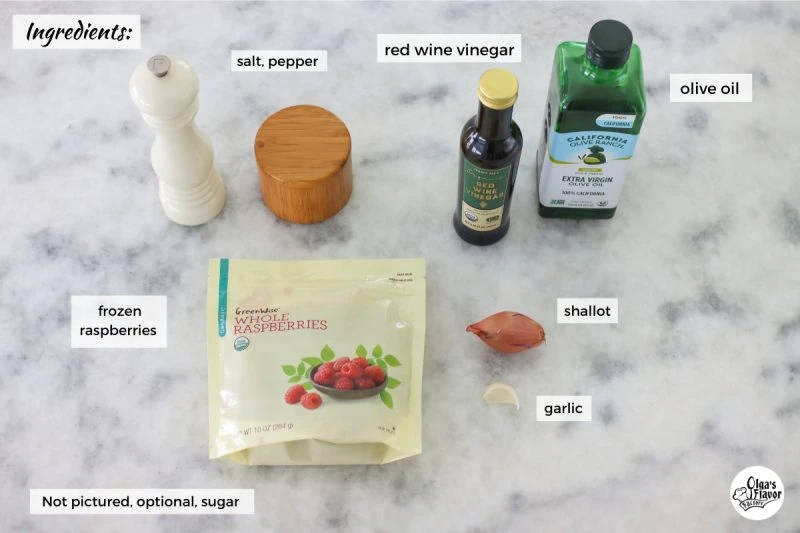 Ingredients for homemade Raspberry Vinaigrette 