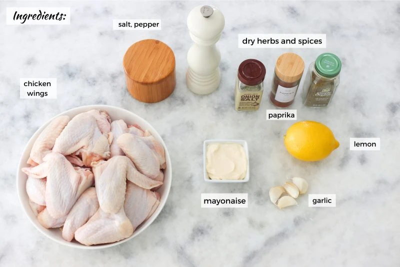 Ingredients for easy oven baked chicken wings