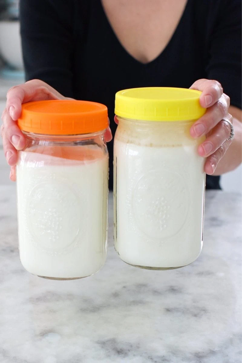 Mason jars with homemade kefir