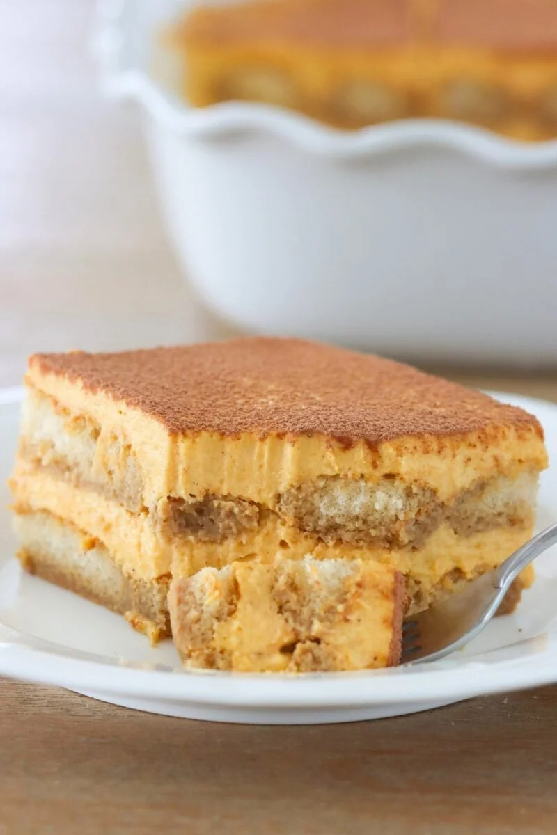 Pumpkin Tiramisu - close up of a slice